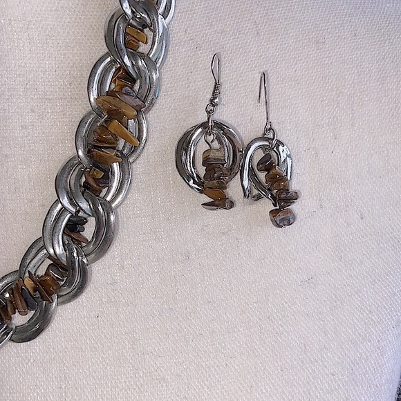 Natural Stone and Silver Links Necklace Bracelet & Earring Set - Picture 6 of 12